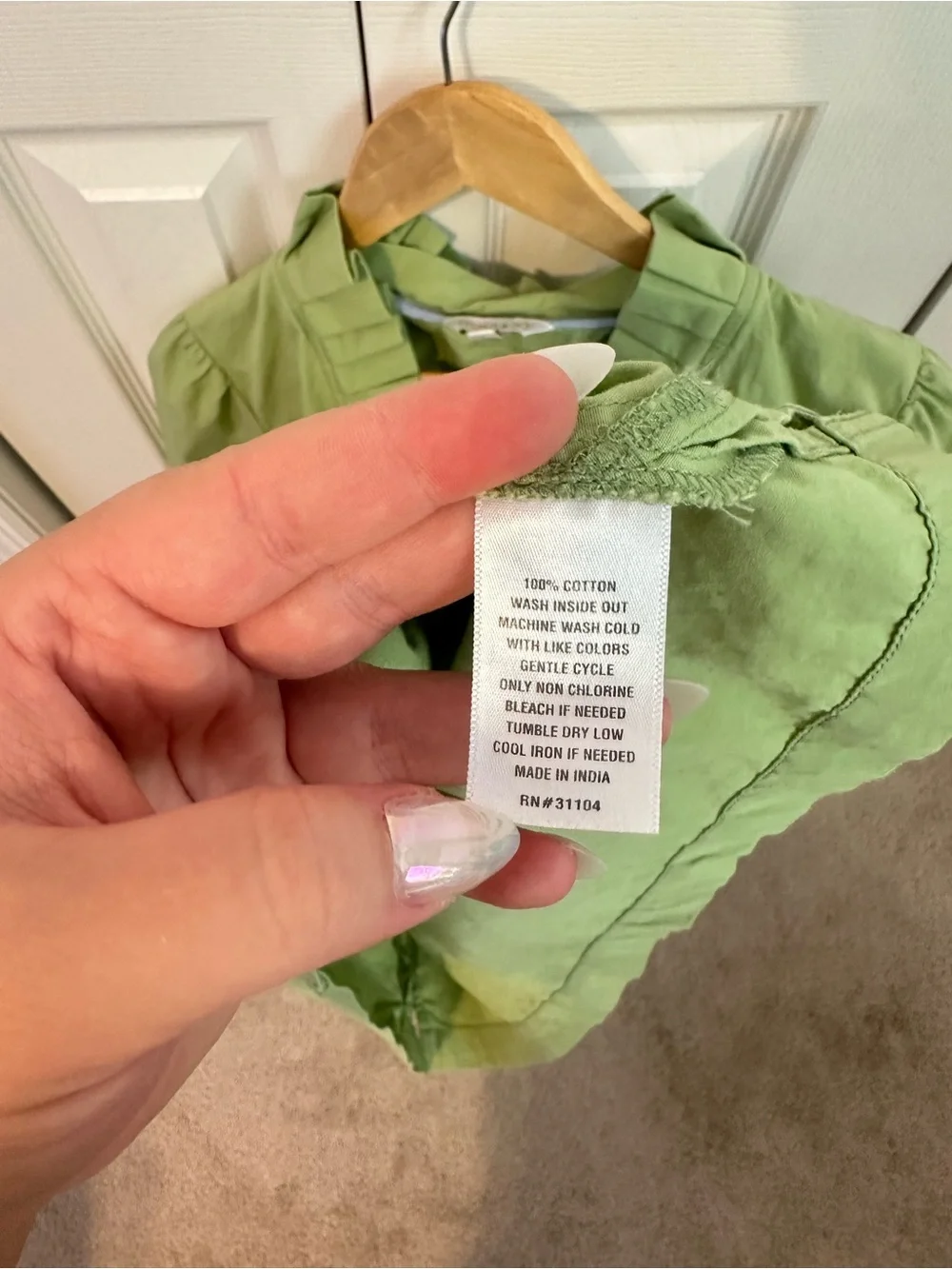 100% Cotton crown & ivy Sage Green Ruffle V-Neck Blouse - Picture 5 of 5